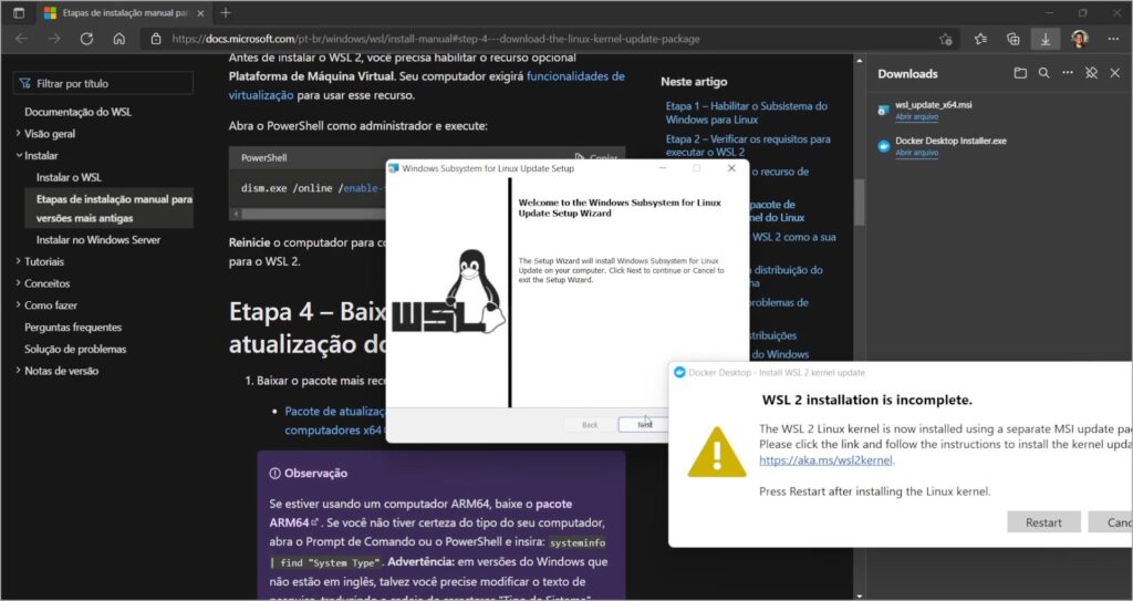 Iniciando instalação do WSL 2 para o docker