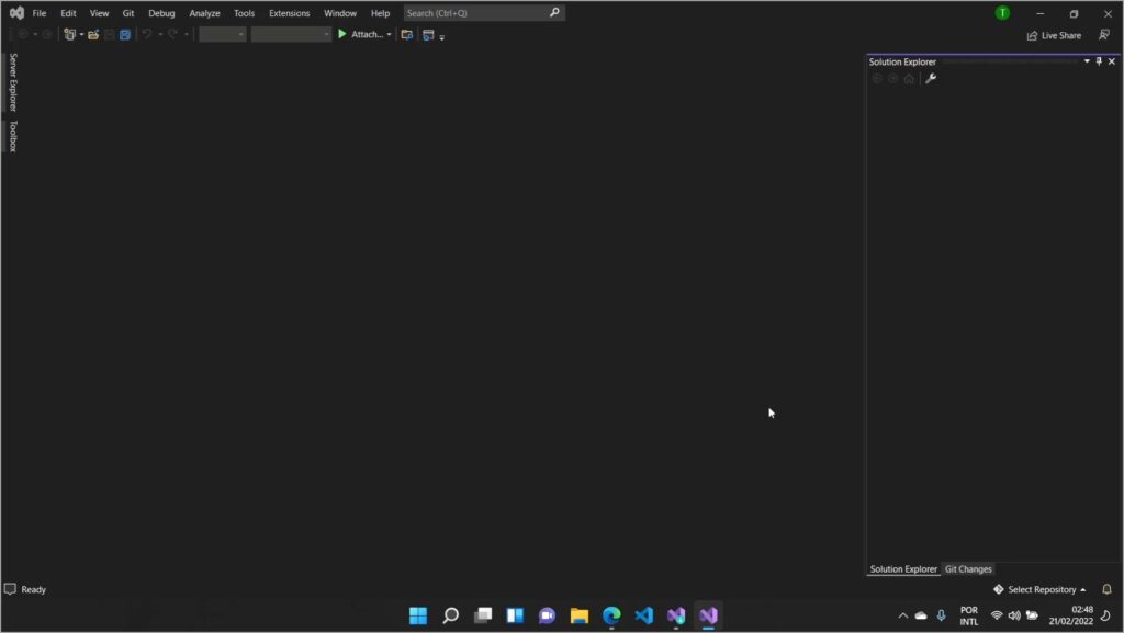 Tela do Visual Studio 2022 